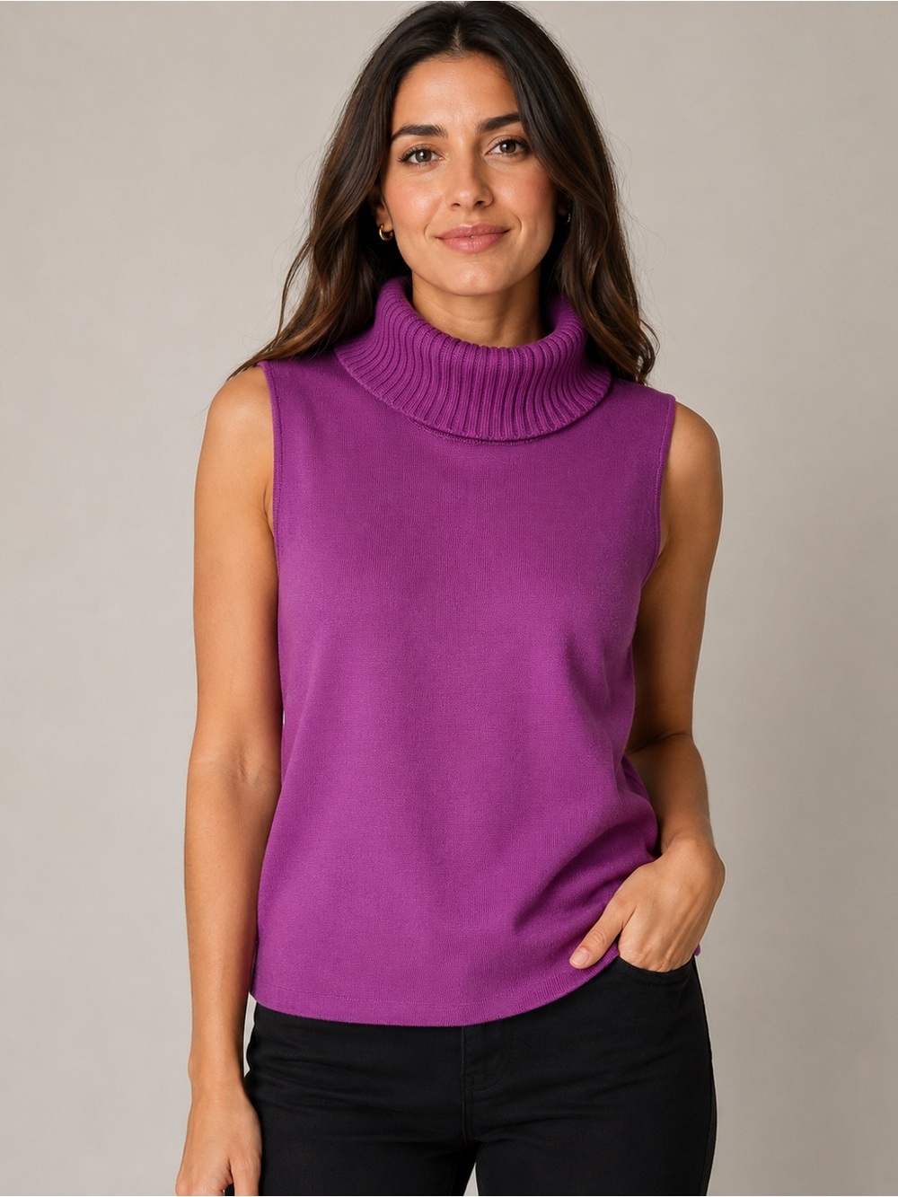 Georgiou Studio 100% Merino Wool Sleeveless Turtleneck Sweater Purple Italy L